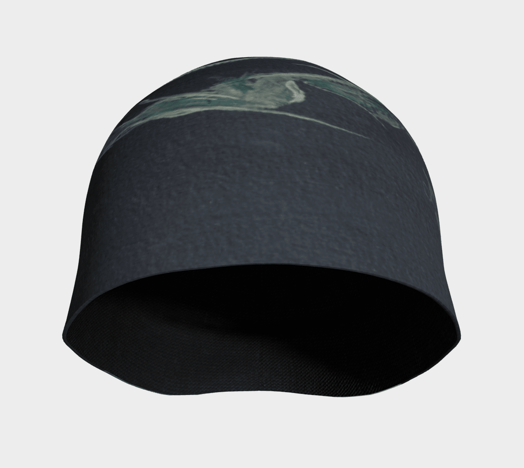 The inside of a black beanie showing a dark grey bamboo lining.