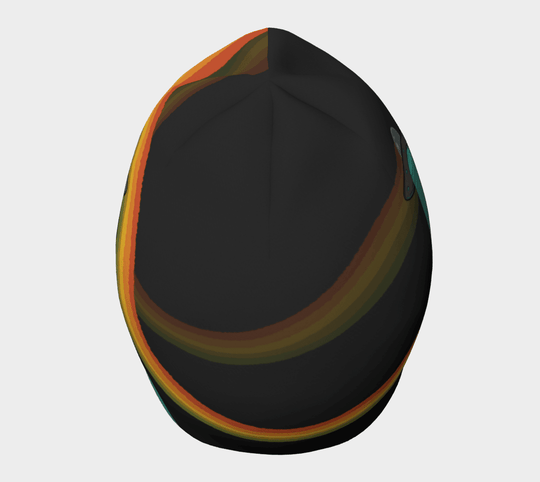 Vue de dessus de la tuque Soucoupes Volantes, soulignant le design rayé coloré.
