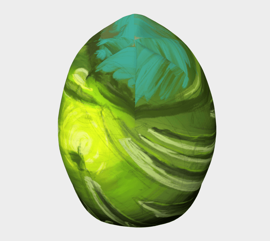 Vue de face de la tuque sportive « Feu Vert », présentant son motif abstrait éclatant vert et jaune.