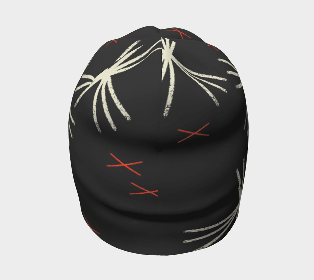 Vue de dessus de la tuque MotifX Noire, soulignant la couverture complète du design abstrait.
