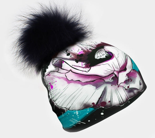 Nouvelle tuque Pavot avec pompon noir amovible, gros plan de l&