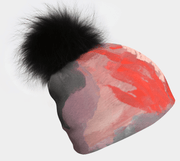 Pink & Flames Beanie With Black Pompom