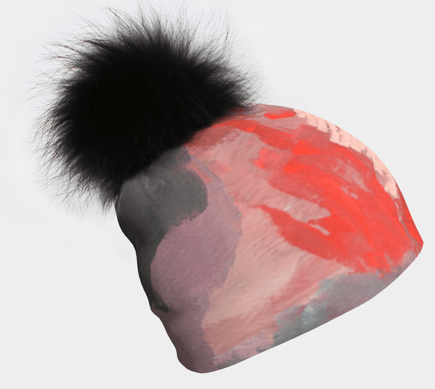 Pink & Flames Beanie With Black Pompom