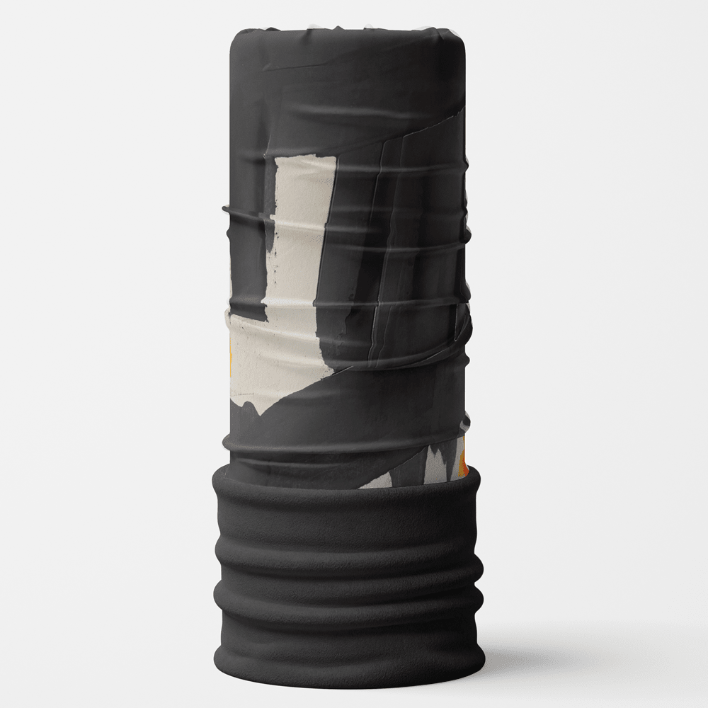 Motif abstrait artistique en noir et blanc sur un tube cylindrique haut avec un bas en polaire noir.