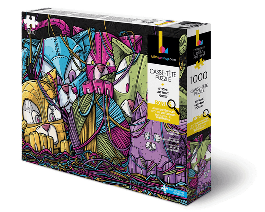 Boîte du casse-tête Robocats 1000 pièces avec une illustration de robot coloré