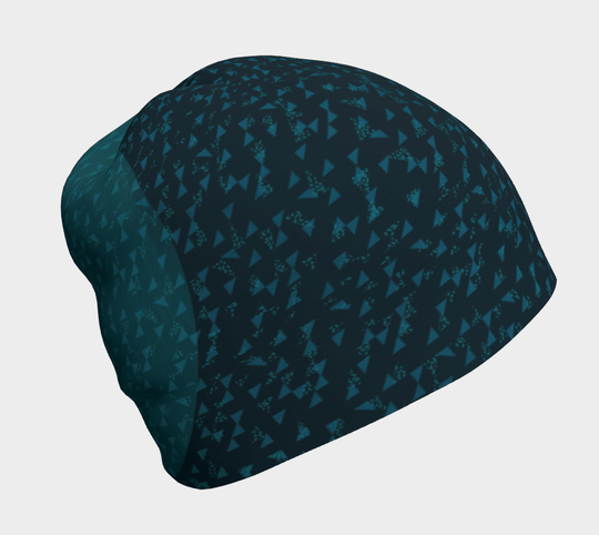 Vue rapprochée de la tuque Flakes Bleu Canard montrant son motif géométrique bleu canard.