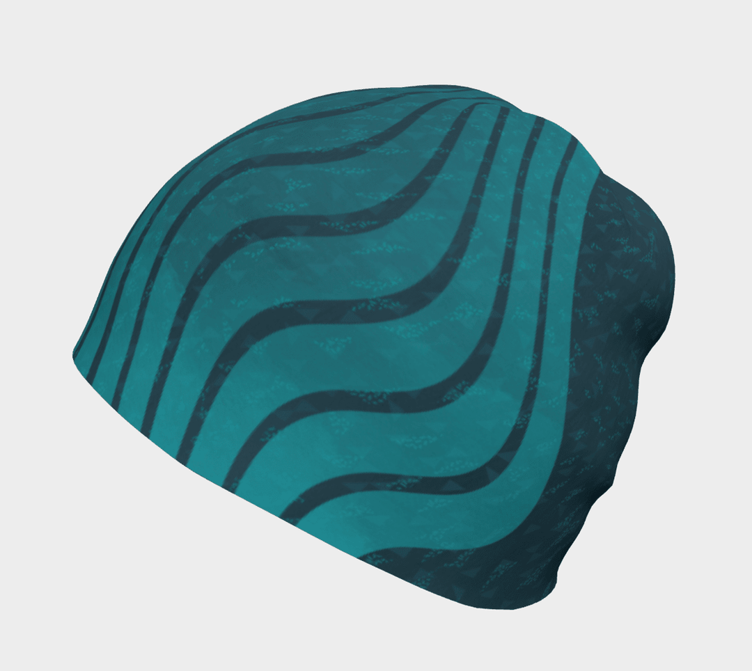 Vue de la tuque Flakes Bleu Canard mettant en valeur le motif abstrait de rayures ondulées bleu canard.
