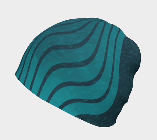 Vue de la tuque Flakes Bleu Canard mettant en valeur le motif abstrait de rayures ondulées bleu canard.