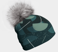 Umbrella Teal Beanie With Interchangeable Gray Pompom