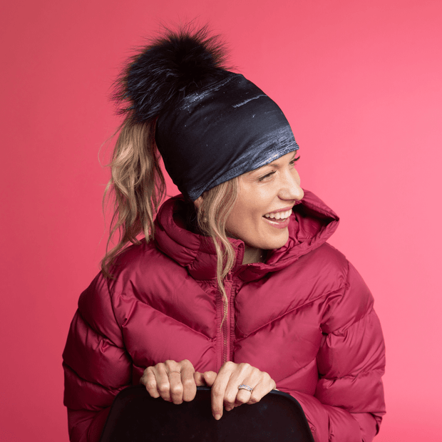 Wall Black Ponytail Beanie With Pompom