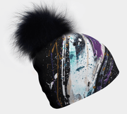 Abracadabra beanie with abstract pattern on bamboo fabrics. The pompom of this beanie is black and detachable