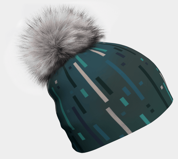 AW23- Blue Matrix Beanie With Grey Removable Pompom