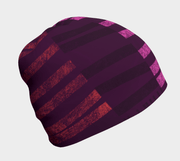 LEft view of the most beautiful beanie hat Waves with a abstract purple, black and pink Pattern