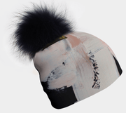 Modern Quilt Beanie With Black Pompom