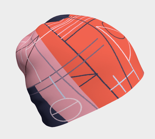 Graphonetrics beanie for girls and women, illustrated by Valery Goulet. This brightly colored hat is ideal for outdoor sports, yoga, running, walking and biking. It adapts to all body types