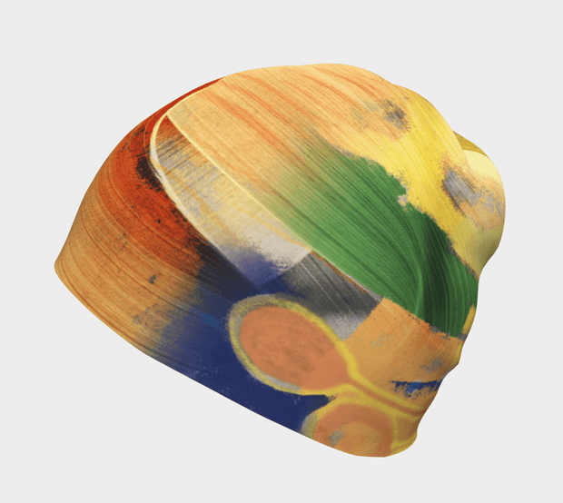 Yellow and blue thin hat for men and women. This beanie will perfectly meet the needs of cyclists, runners and hikers.  Vibrant in combinations of sapphire blue, yellow and green, this outdoor accessory is illustrated by our Franco-Canadian artist Ankhone